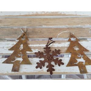 Metal tree snowflake country ornament Xmas holiday tree